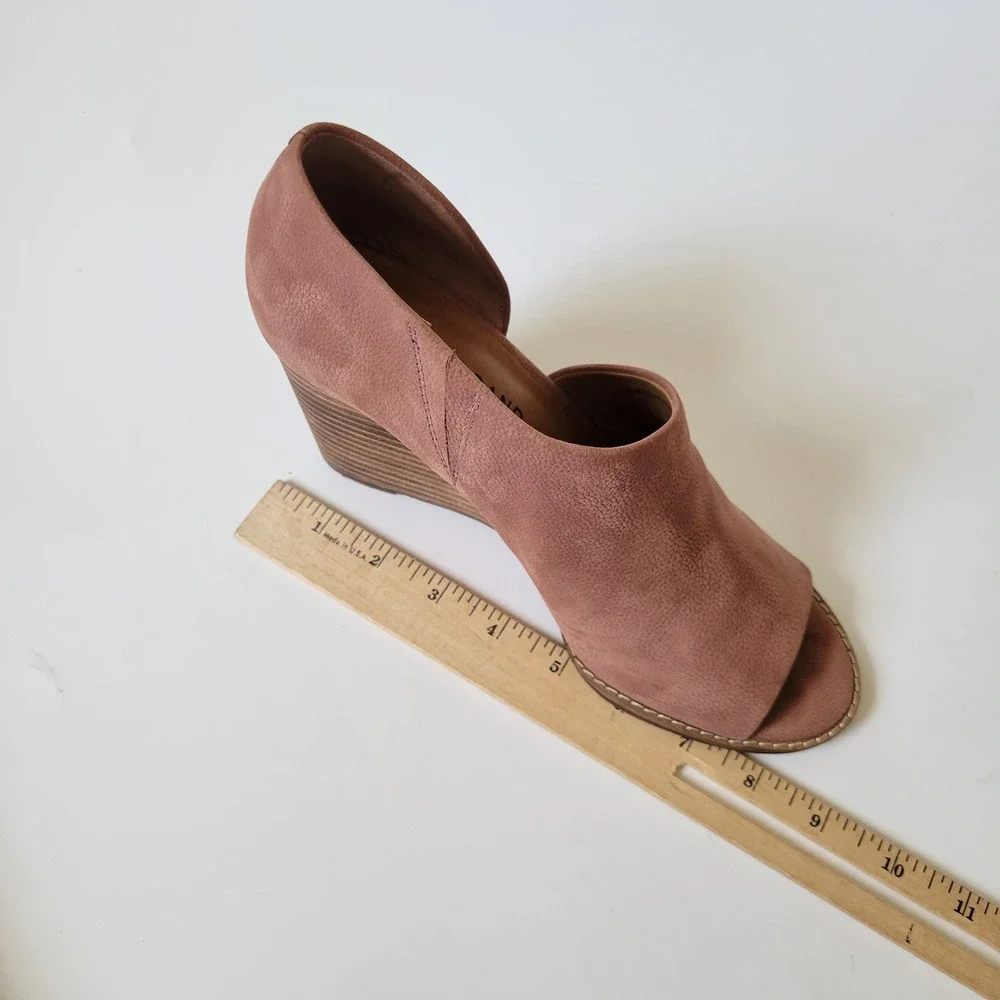 Lucky Brand Jaxy Mauve Leather D'Orsay Wedge Booties 8.5M Boho Chic Earthy